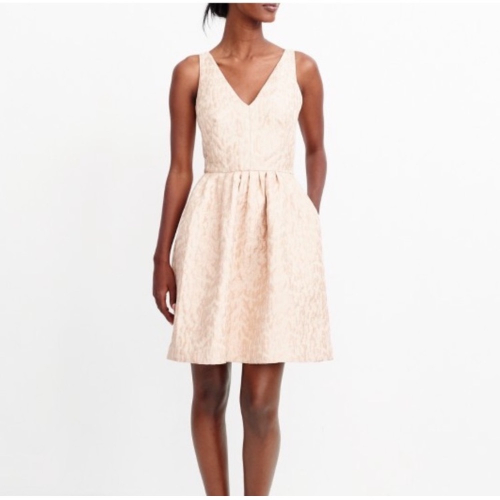 *J. Crew New Pink Rose Gold V Neck Jacquard Pleated Flare Dress #LB